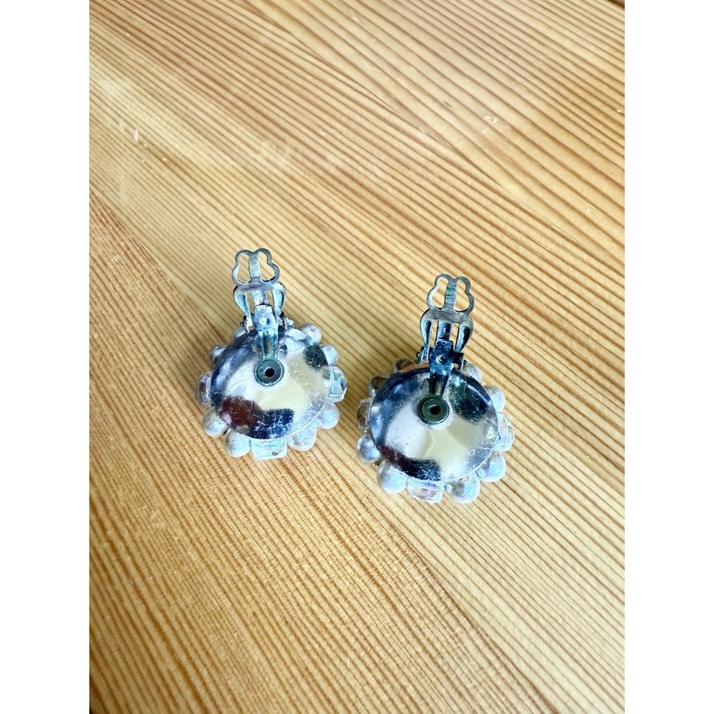 Vintage Faux Seed Pearls & Glass Beaded Japan Clip Earrings - Picture 3 of 3
